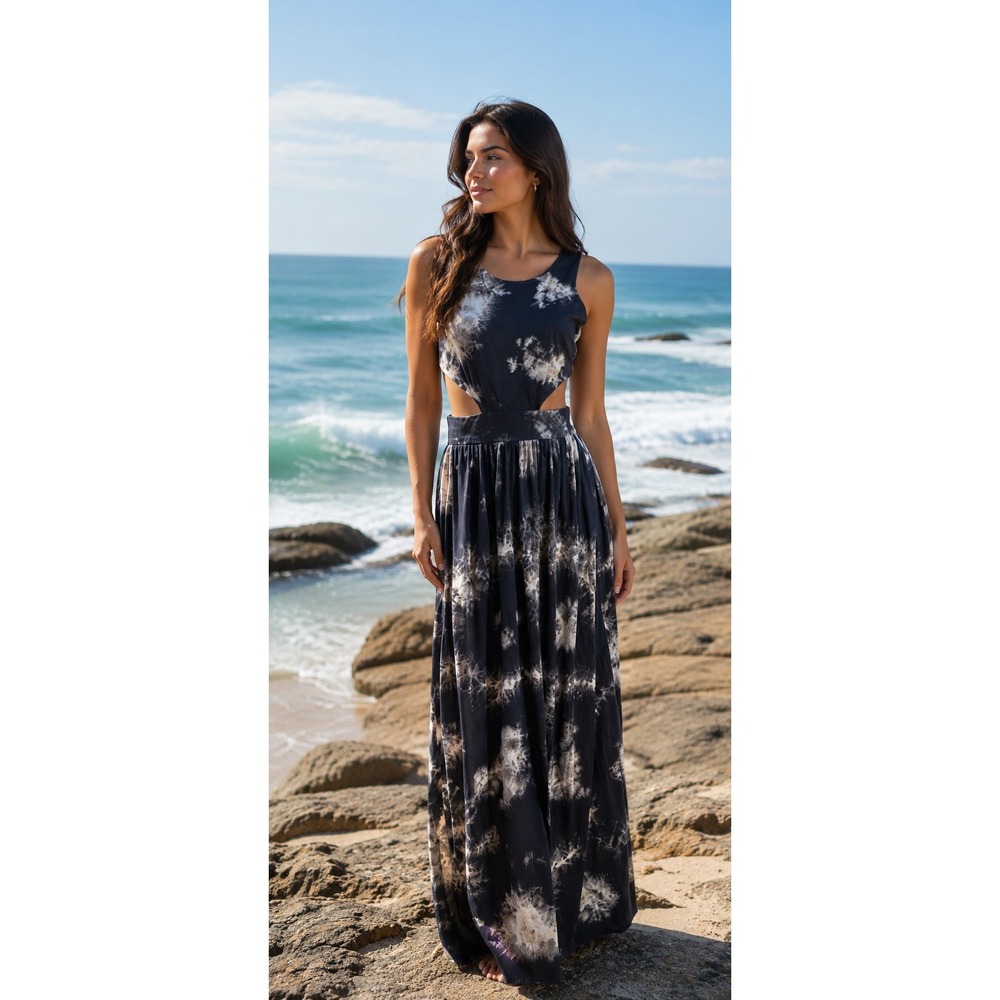 Tie Dye Maxi Dress Side Cut-Out Sleeveless Stretch Jersey Boho Scarlet Size‎ 4